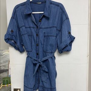 Pilcro Denim Button-Front Shirt Dress with Tie Waist